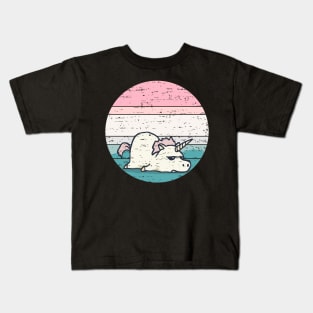 Funny Cute Lazy Unicorn Retro Sunset Distressed Pastel Rainbow Colors Kids T-Shirt